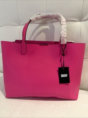 DKNY RILEY MD TOTE Hot Pink Pebbled Leather Tote